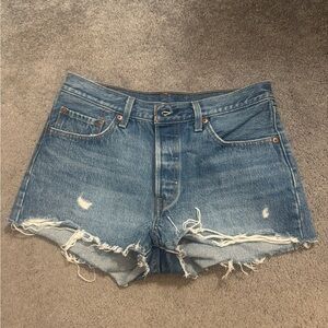 Levi 501s Distressed Blue Denim Cutoff Shorts